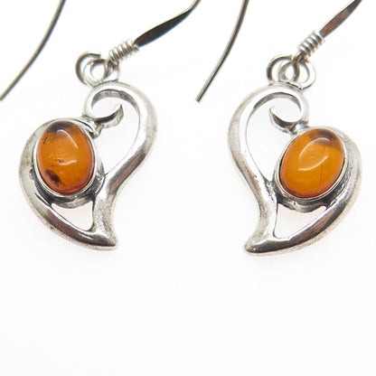 VALERIO V8 925 Sterling Silver Vintage Poland Baltic Amber Heart Dangle Earrings