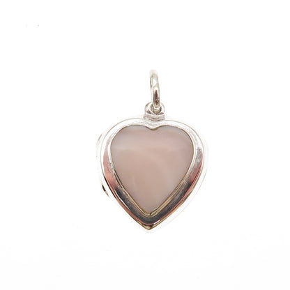 925 Sterling Silver Vintage Real MOP Heart Locket Charm Pendant