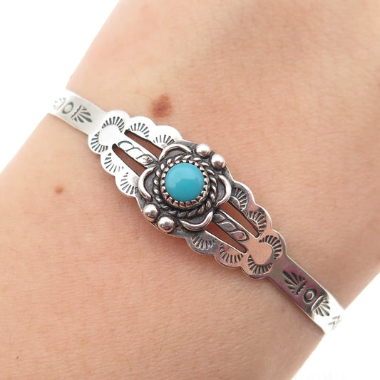 Bell Trading Post Old Pawn Sterling Vintage Turquoise Adjustable Bracelet 5.25"
