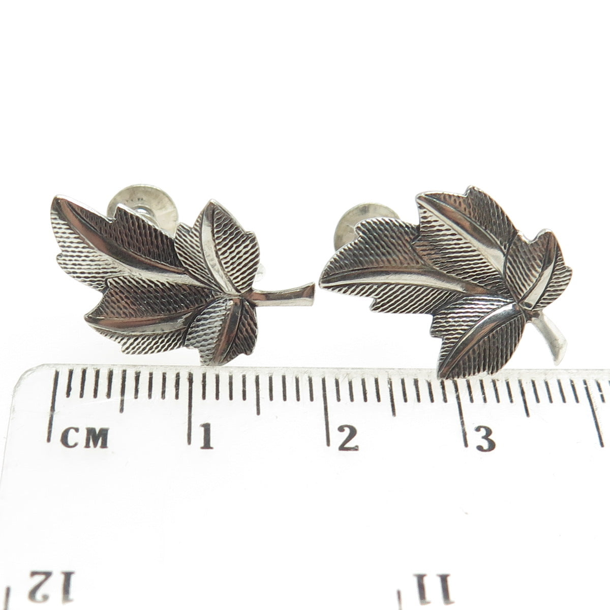 JEWELART 925 Sterling Silver Antique Art Deco Leaf Screw Back Earrings