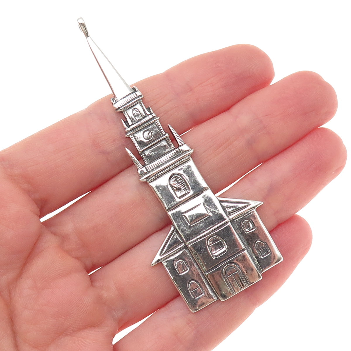 Hand & Hammer Sterling Silver Vintage Old North Church Oxidized Large Pendant