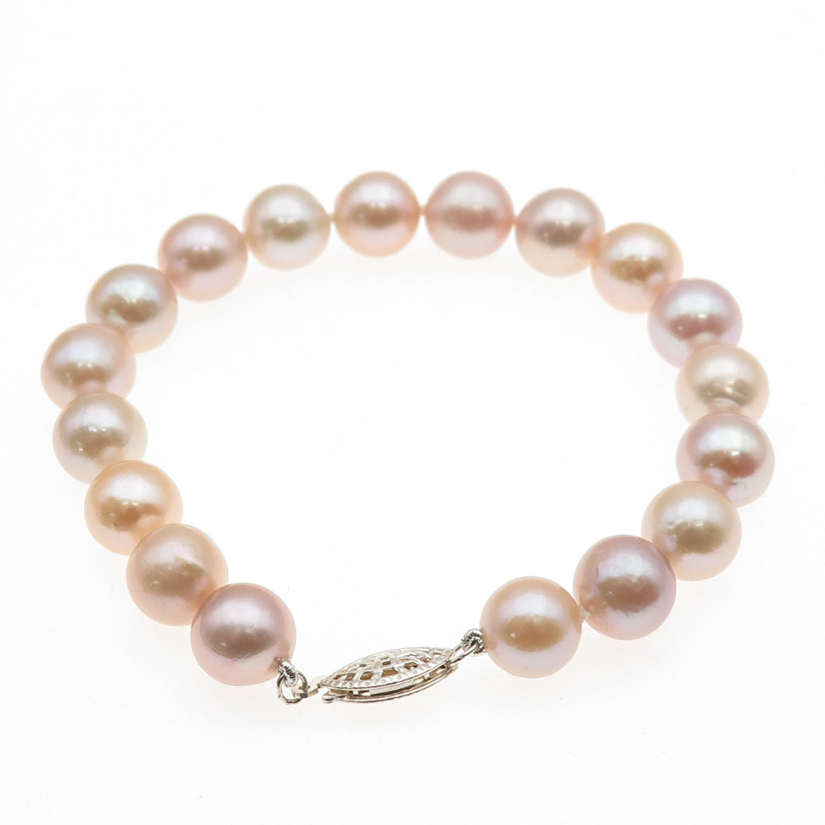 925 Sterling Silver Vintage Real Pearl Ball Beaded Link Bracelet 6.75"