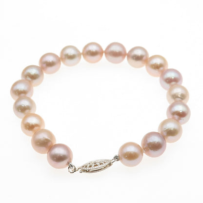 925 Sterling Silver Vintage Real Pearl Ball Beaded Link Bracelet 6.75"