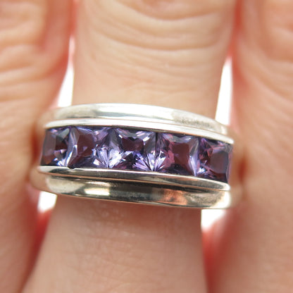 MICHELLE ALBALA 925 Sterling Silver Vintage Princess-Cut Amethyst Ring Size 9.25