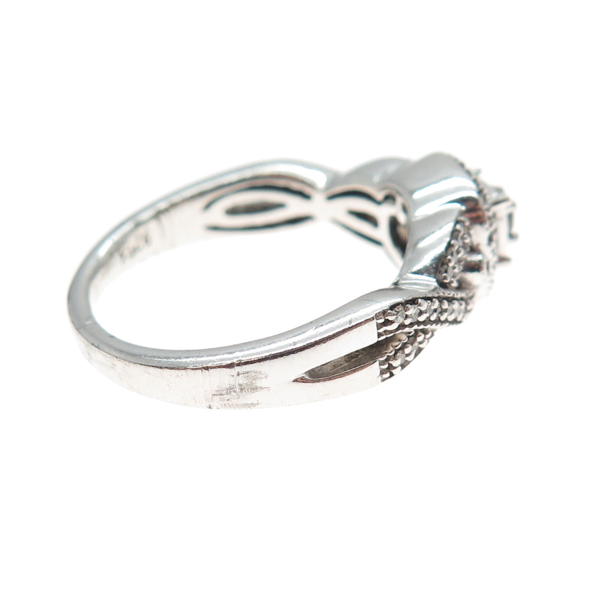 925 Sterling Silver Real Round-Cut Diamond Infinity Promise Ring Size 7
