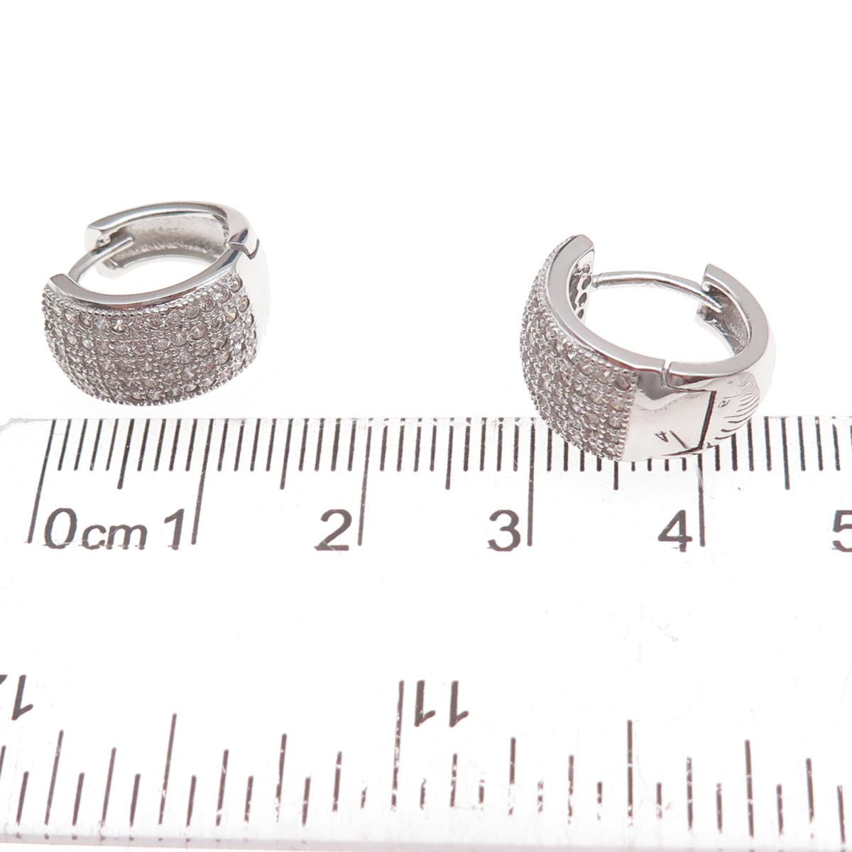 925 Sterling Silver Round-Cut C Z Hoop Earrings