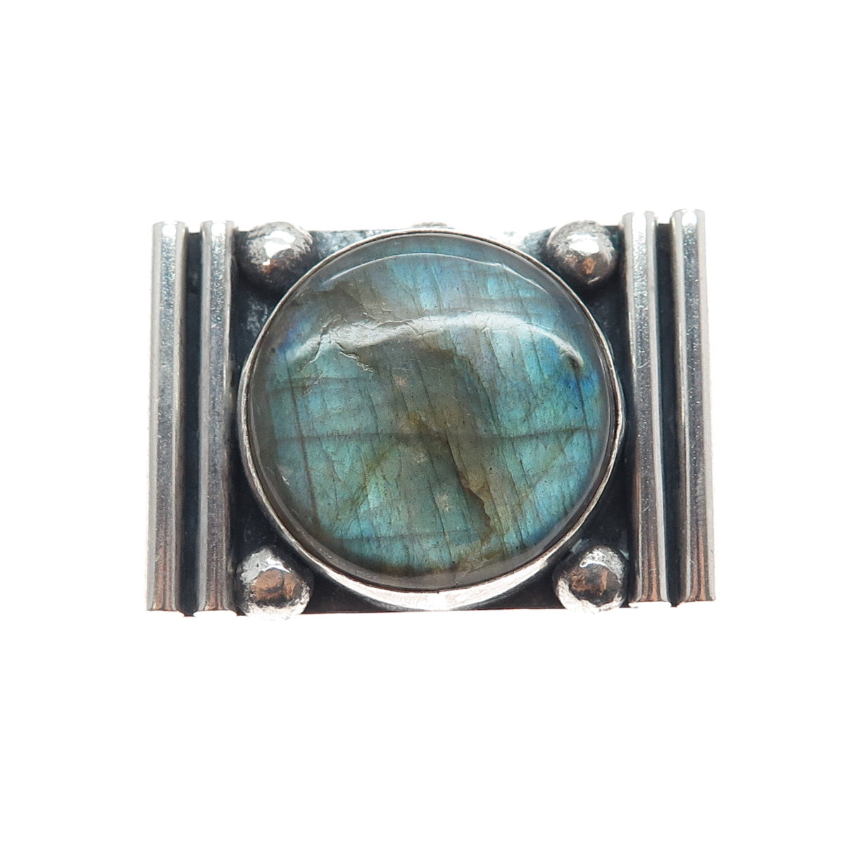 925 Sterling Vintage NLC Australia Real Labradorite Modernist Slide Pendant