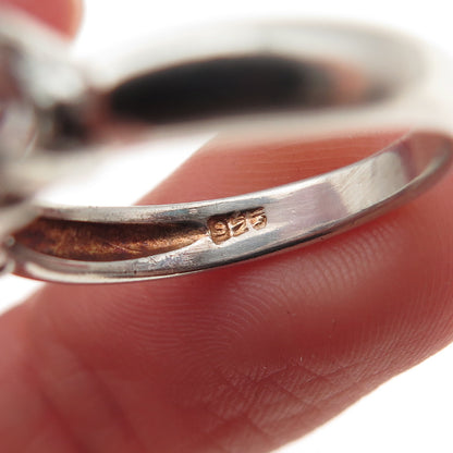 925 Sterling Silver Vintage Real Round-Cut Red Garnet & C Z Ring Size 6