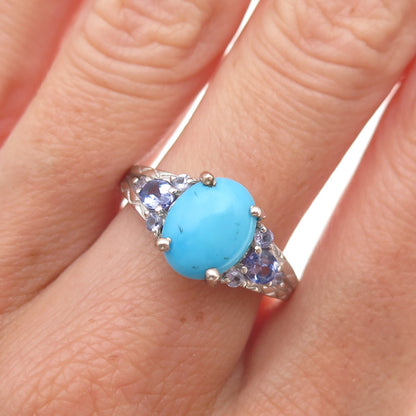 Chuck Clemency 925 Sterling Silver Real Turquoise & Tanzanite Ring Size 8