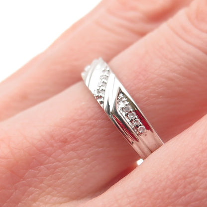 925 Sterling Silver Real Round-Cut Diamond Band Ring Size 10.25