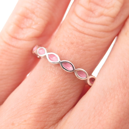 Pandora 925 Sterling Silver Pink Enamel Joy Band Ring Size 5.25