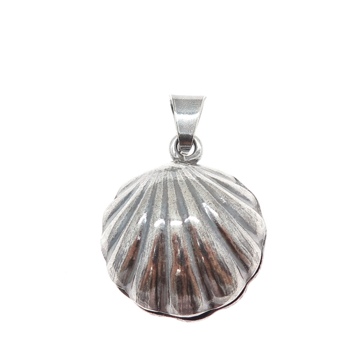 925 Sterling Silver Vintage Mexico Seashell Oxidized 3D Charm Pendant