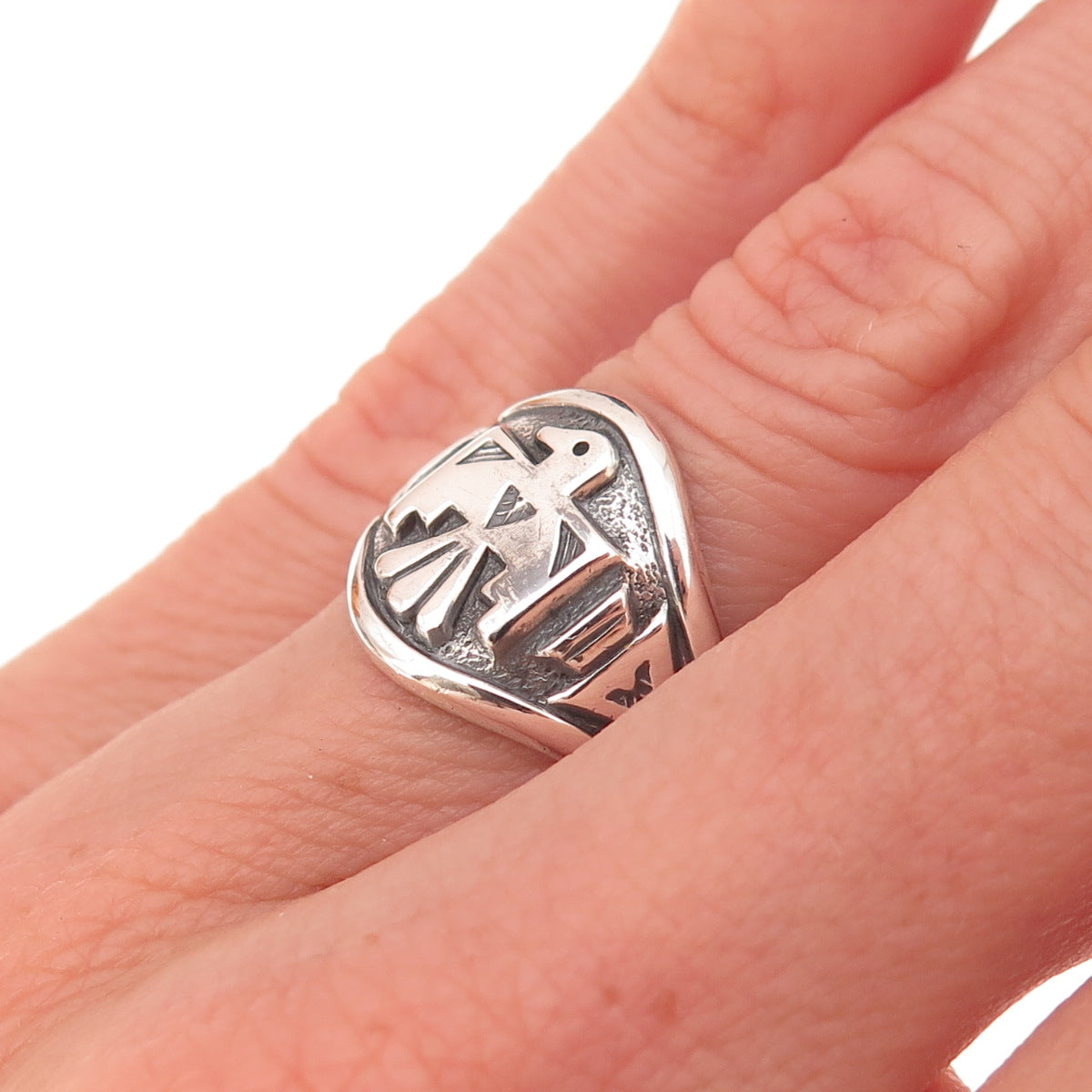 Bell Trading Post Old Pawn Sterling Silver Vintage Thunderbird Ring Size 4.75