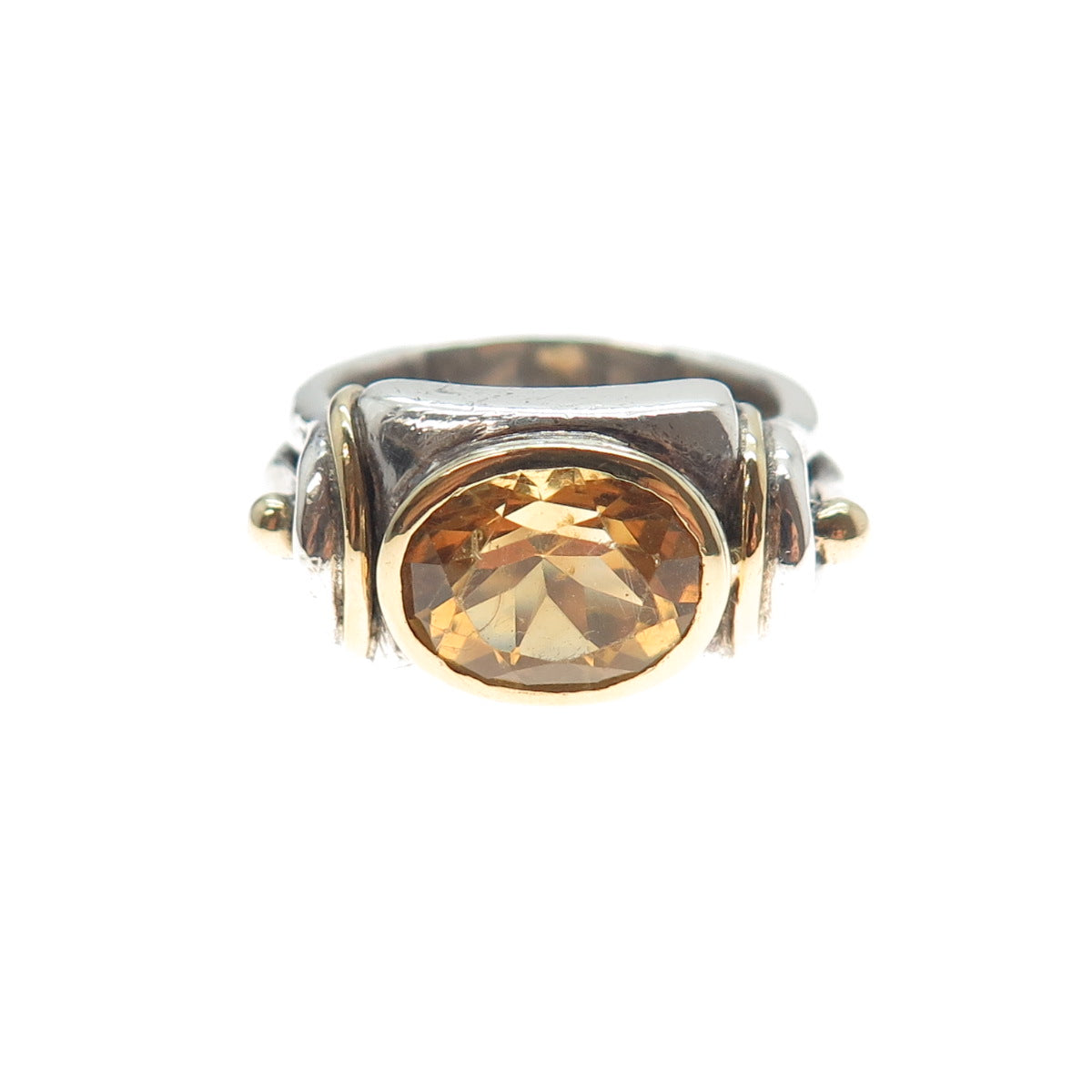 925 Sterling Silver 18K Gold Vintage Real Citrine Oxidized Ring Size 6.25