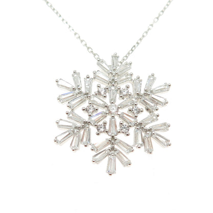 HAN 925 Sterling Silver Multi-C Z Snowflake Cable Chain Necklace 18"