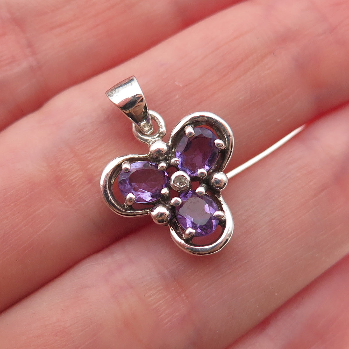 RJ Graziano 925 Sterling Silver Real Diamond & Amethyst Charm Pendant