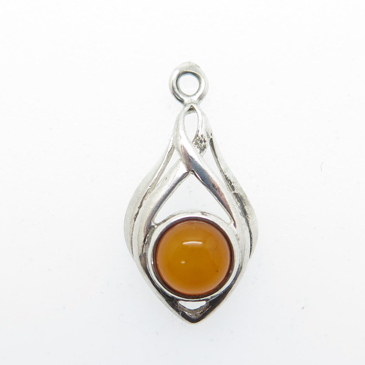 925 Sterling Silver Vintage Real Amber Infinity Knot Minimalist Pendant