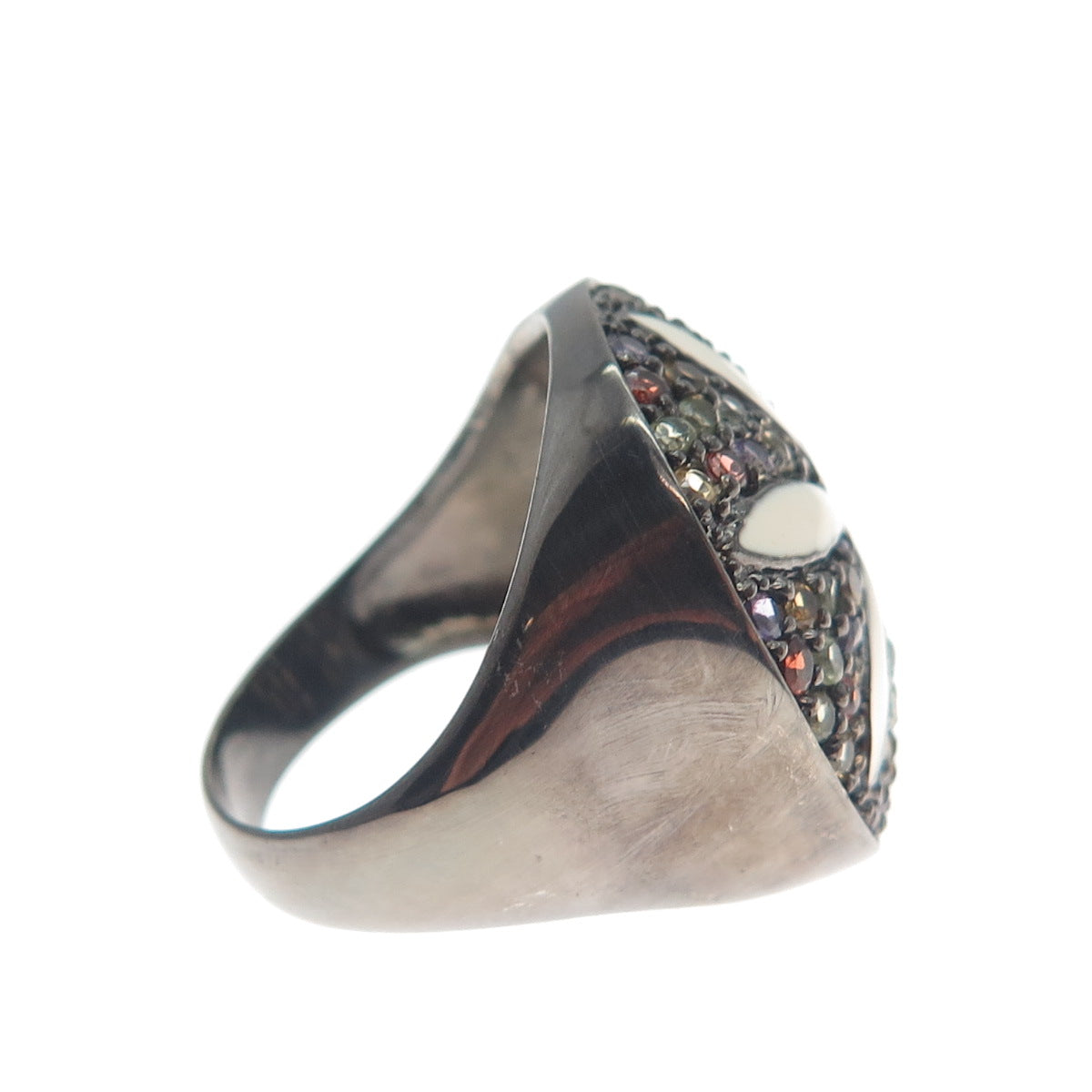 925 Sterling Silver Black Rhodium Enamel Real Multi-Sapphire Ring Size 7.25