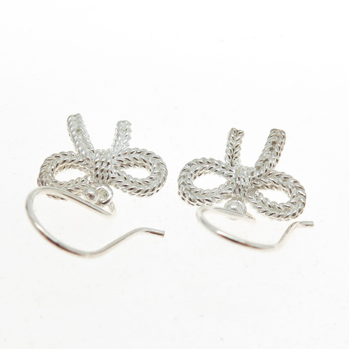 925 Sterling Silver Bow Roped Dangling Earrings