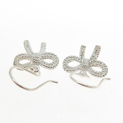 925 Sterling Silver Bow Roped Dangling Earrings