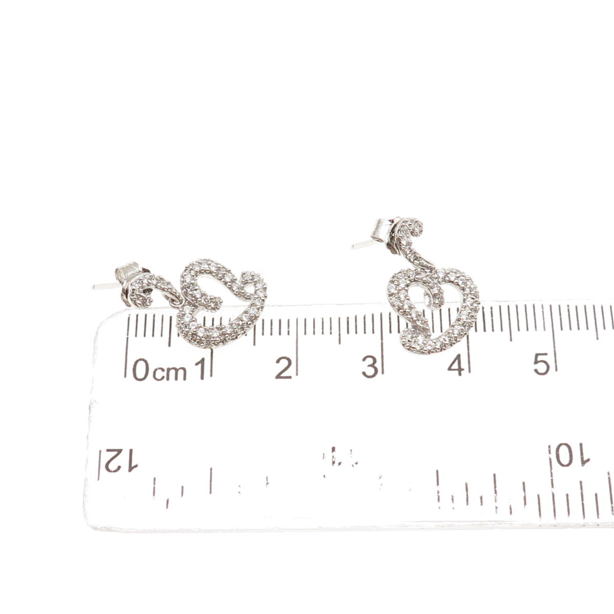 925 Sterling Silver Round-Cut C Z Heart Dangle Earrings