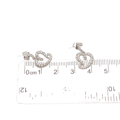 925 Sterling Silver Round-Cut C Z Heart Dangle Earrings