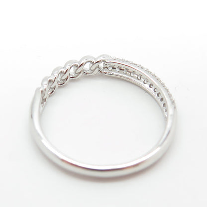 925 Sterling Silver Round-Cut C Z Curb Link Band Ring Size 8