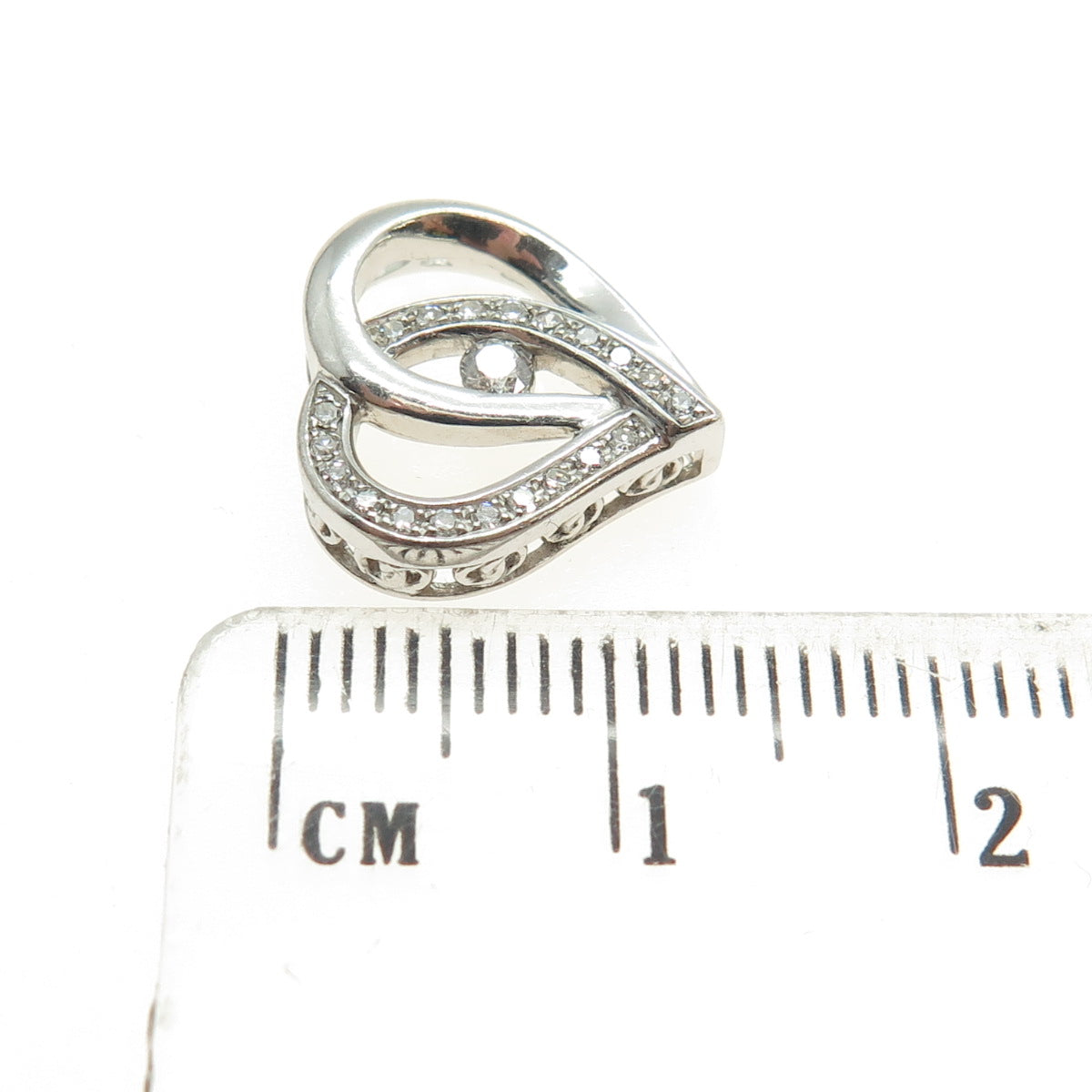 925 Sterling Silver Real Round-Cut Diamond Interlocked Heart Slide Pendant