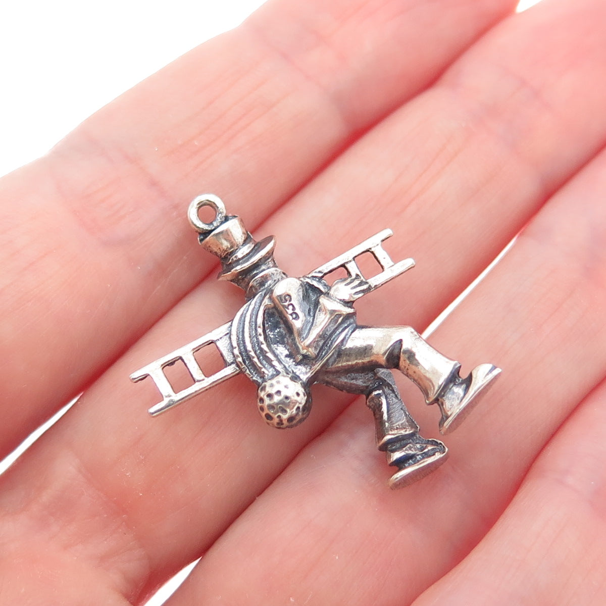 835 Silver Vintage European Chimney Sweep Oxidized Charm Pendant