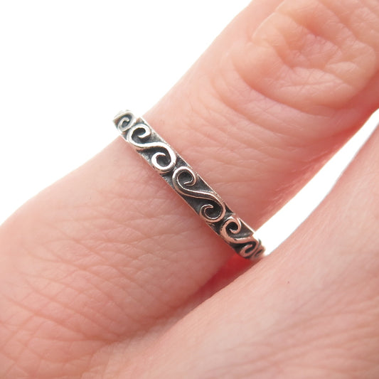925 Sterling Silver Vintage Swirl Stackable Oxidized Band Ring Size 4