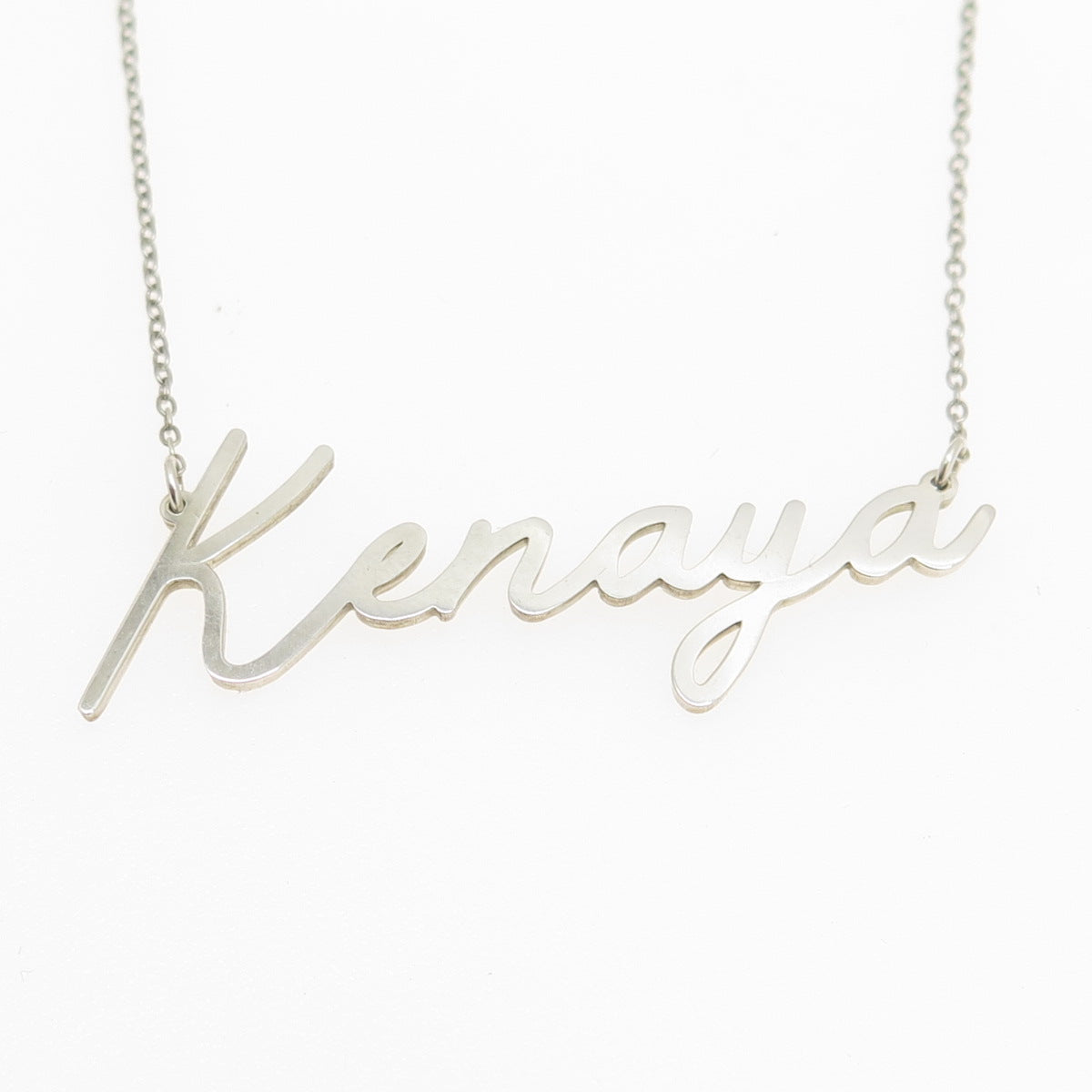 925 Sterling Silver "Kenaya" Personalized Nameplate Cable Chain Necklace 14"