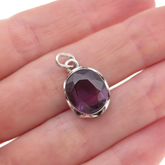 925 Sterling Silver Vintage Lab-Created Peacock Sapphire Oxidized Charm Pendant