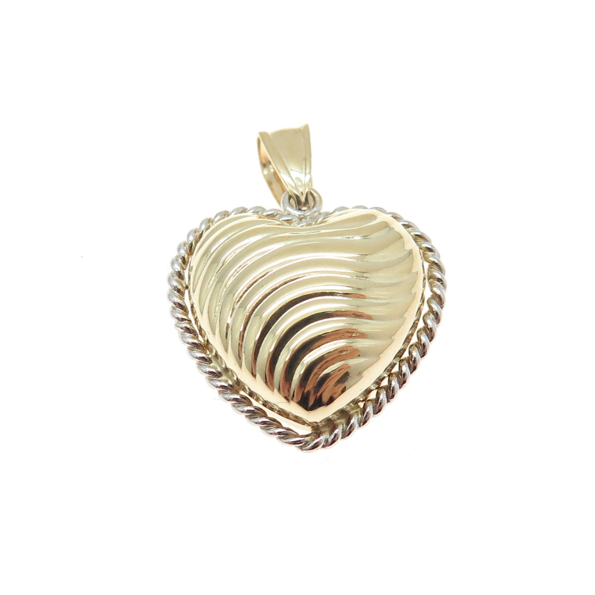 14K Yellow Gold Wavy Roped Heart Minimalist Charm Pendant