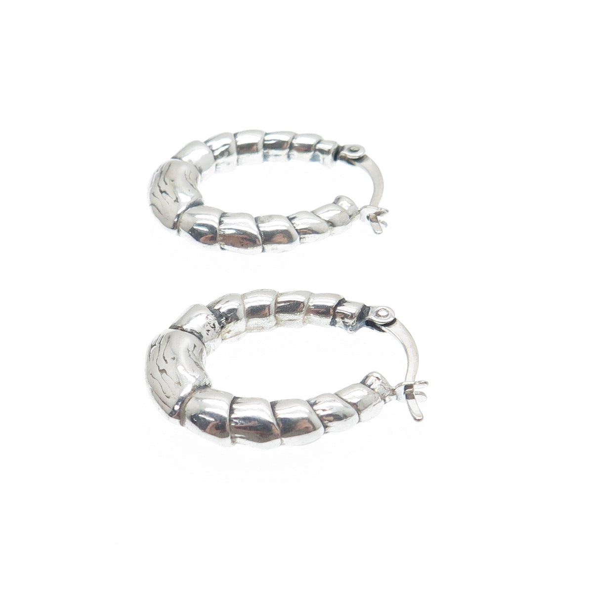925 Sterling Silver Ribbed Puffy Hoop Earrings