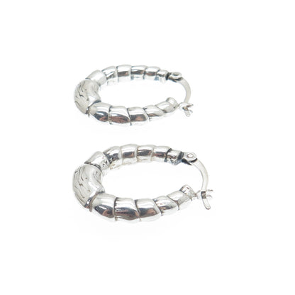 925 Sterling Silver Ribbed Puffy Hoop Earrings
