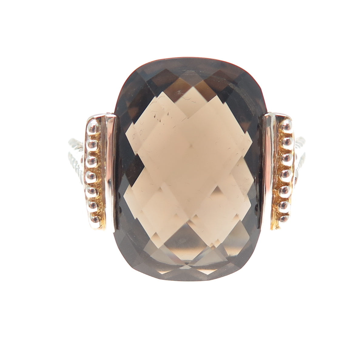 MICHELLE ALBALA Sterling Silver 2-Tone Vintage Real Smoky Quartz Ring Size 9.25
