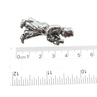 925 Sterling Silver Antique Art Deco Man w/ Tulip Flower Oxidized Pin Brooch
