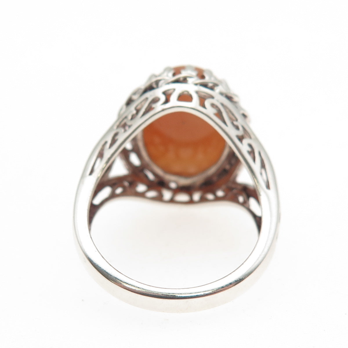925 Sterling Silver Vintage Real Peach Aventurine Crown Heart Ring Size 8