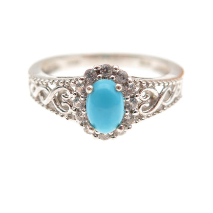 Chuck Clemency 925 Sterling Silver Real Turquoise & White Topaz Ring Size 7.25