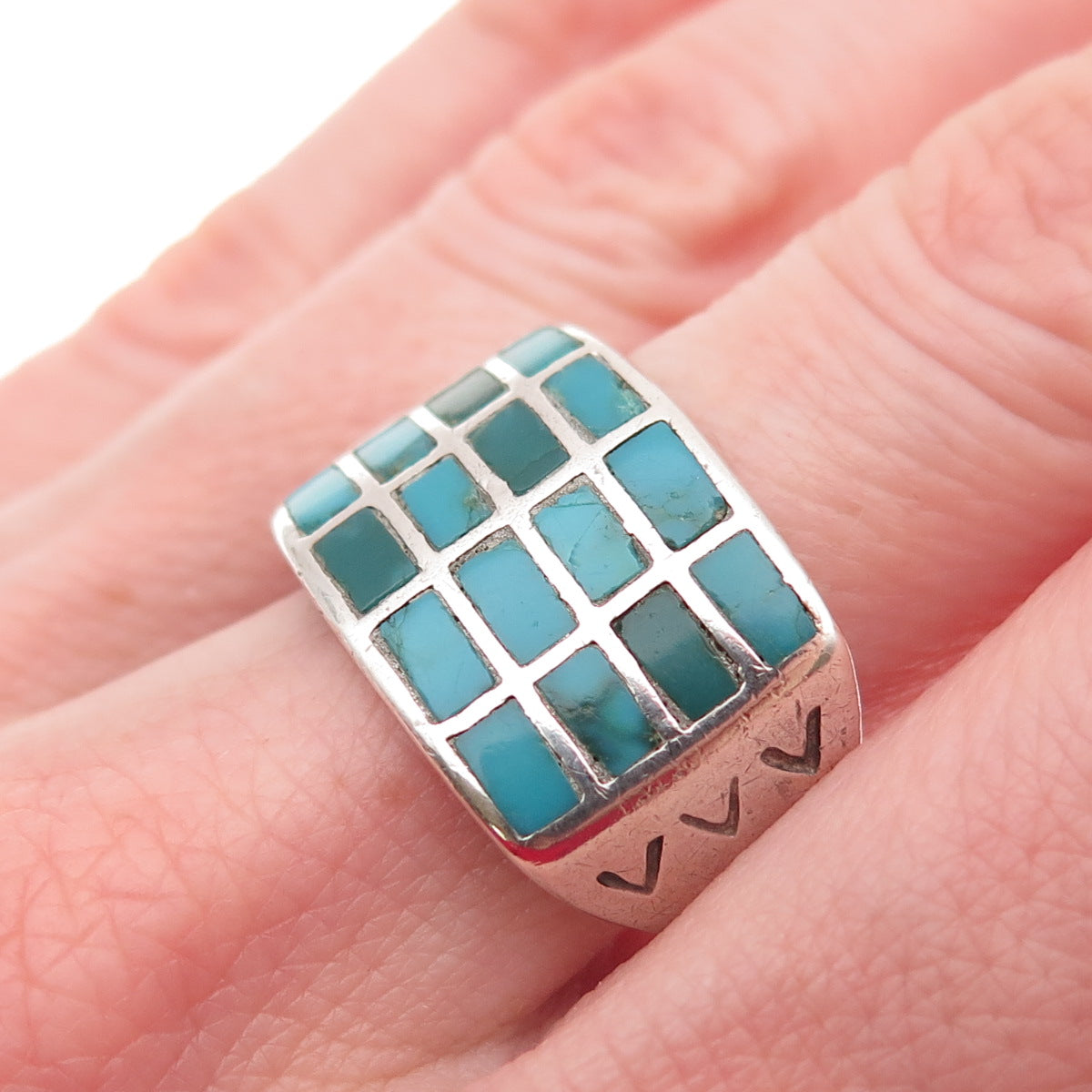 Old Pawn 925 Sterling Silver Vintage Kingman Turquoise Tribal Ring Size 10.25