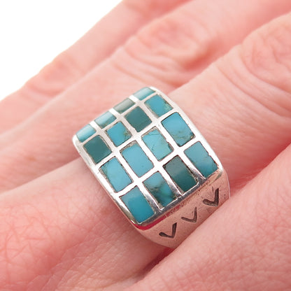 Old Pawn 925 Sterling Silver Vintage Kingman Turquoise Tribal Ring Size 10.25