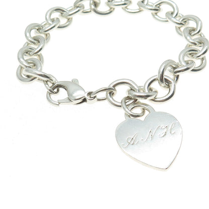 TIFFANY & CO. 925 Sterling Silver Vintage Engraved Heart Tag Rolo Bracelet 7"