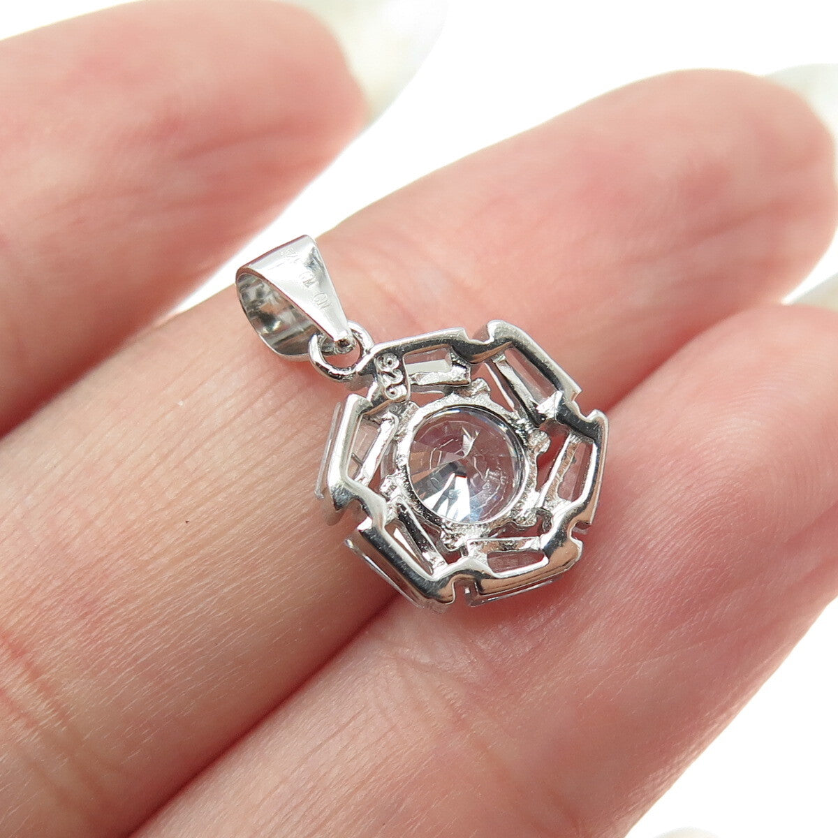 925 Sterling Silver Tapered Baguette & Round-Cut C Z Minimalist Pendant