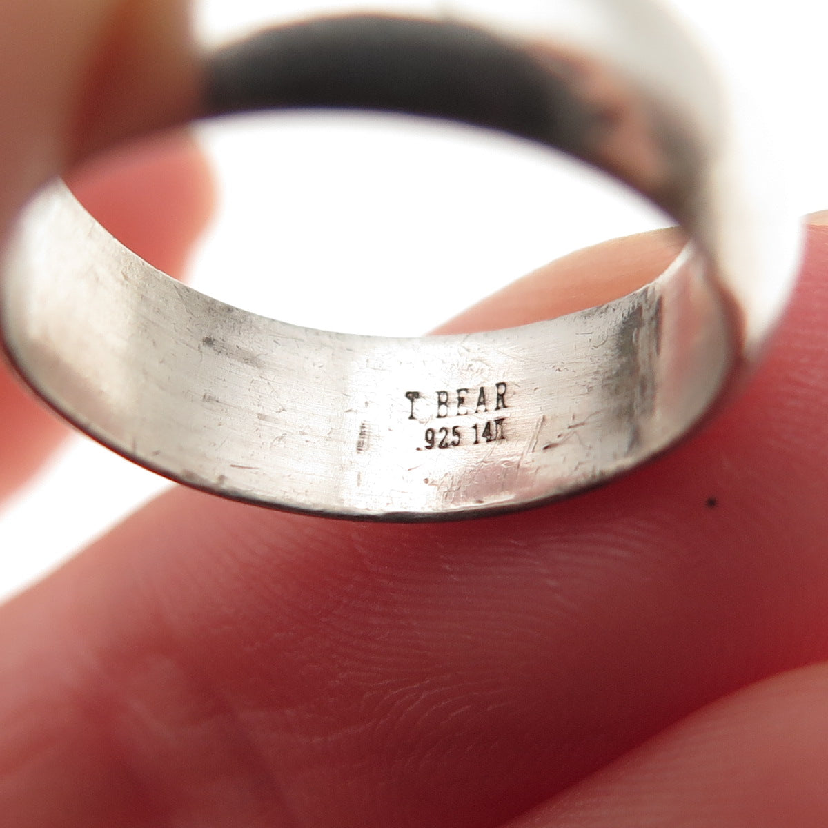 T. Bear 925 Sterling Silver 14K Gold Vintage Oxidized Band Ring Size 4.5