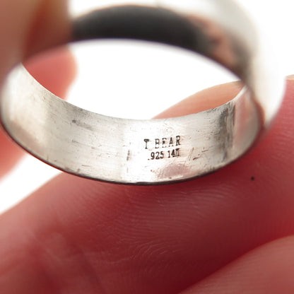 T. Bear 925 Sterling Silver 14K Gold Vintage Oxidized Band Ring Size 4.5