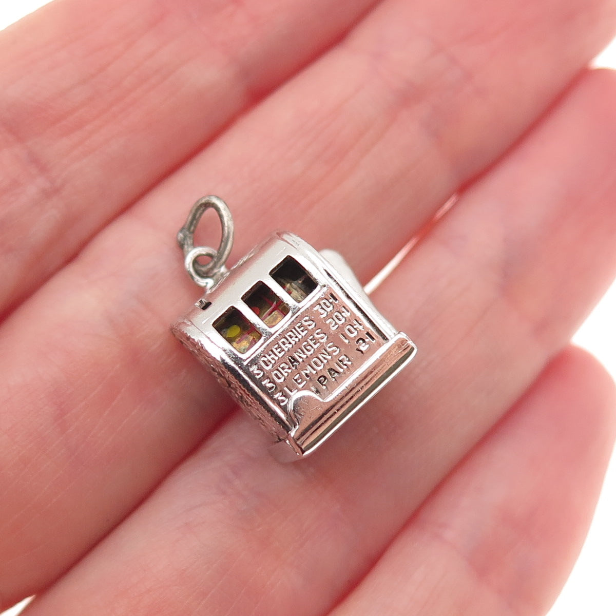 925 Sterling Silver Antique Art Deco Casino Slot Machine 3D Mini Charm Pendant