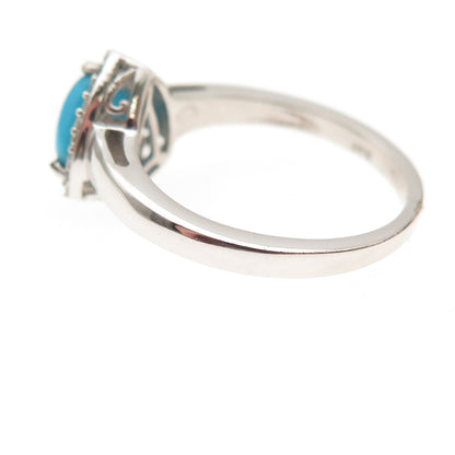 Chuck Clemency 925 Sterling Silver Real Turquoise & White Topaz Ring Size 8