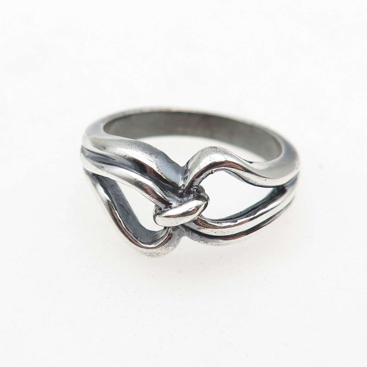 925 Sterling Silver Vintage Modernist Interlocked Oxidized Ring Size 6.75