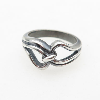 925 Sterling Silver Vintage Modernist Interlocked Oxidized Ring Size 6.75