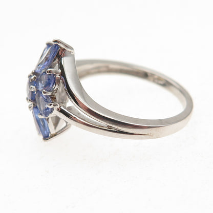 Chuck Clemency 925 Sterling Silver Real Tanzanite Floral Ring Size 8.25